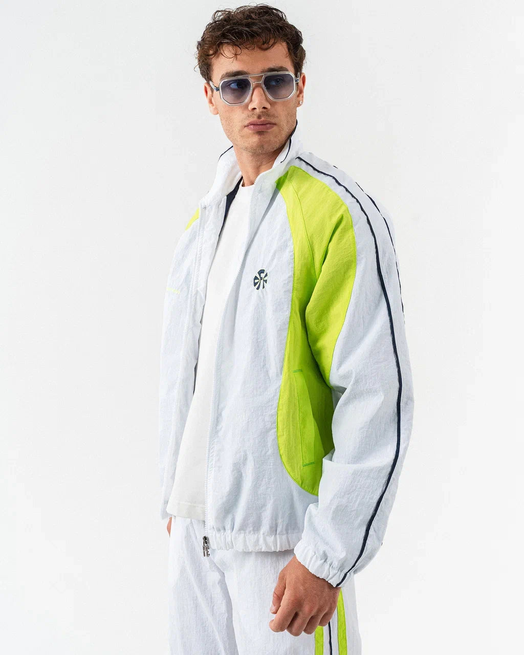 Ensemble Tracksuit Oversize Plug Paris – Blanc & Vert Fluo | Nylon Technique FW25/26