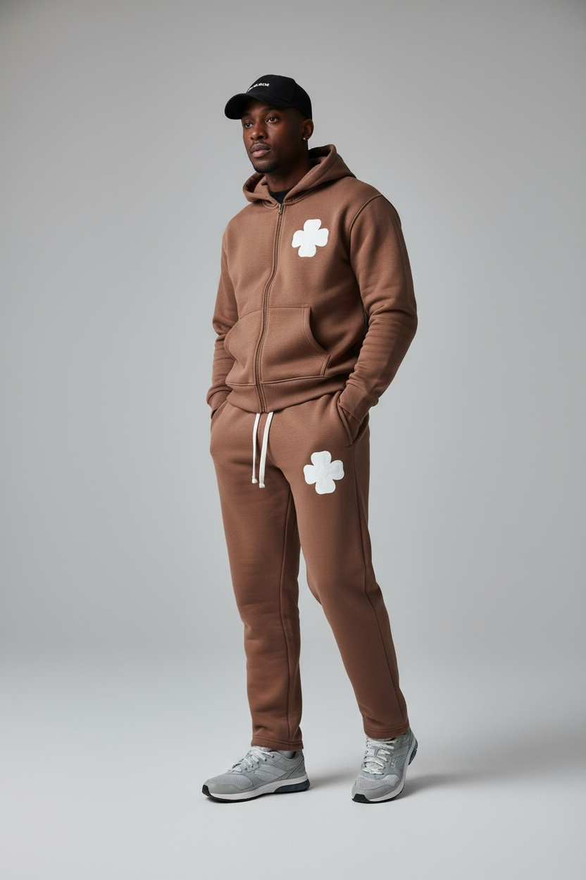 ENSEMBLE CLOVER (HOODIE + JOGGING) – OVERSIZE MARRON