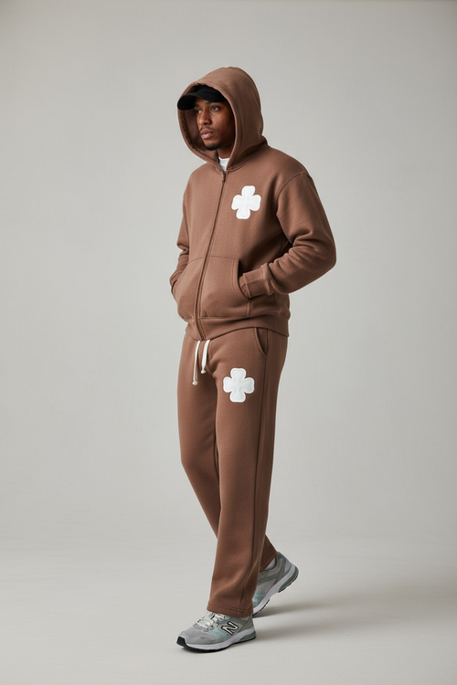 ENSEMBLE CLOVER (HOODIE + JOGGING) – OVERSIZE MARRON